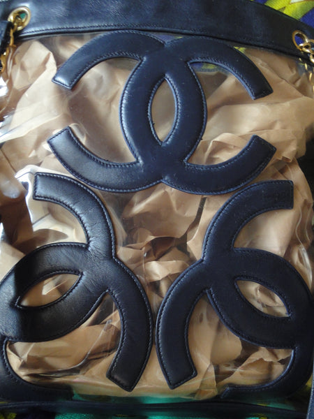 Chanel Chain Shoulder Bag Clear Black Vinyl Leather 11060988 171140