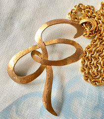 Vintage Sonia Rykiel golden chain necklace with large logo pendant top. Perfect vintage jewelry from SR. 0407152