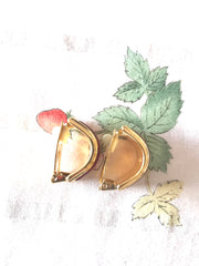 Vintage Hermes cloisonne golden earrings with red and yellow chain, medal charm, H logo jewelry print design. Great gift idea.