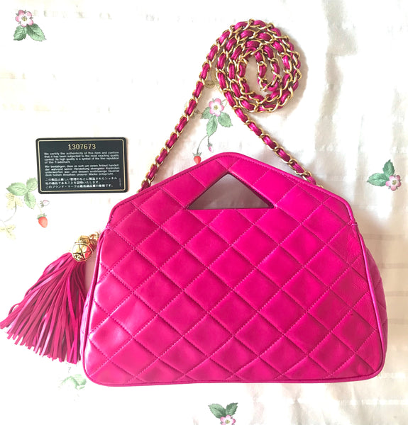 Rare Vintage CHANEL Chevron Pink Silk Evening Bag