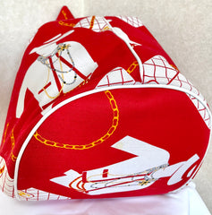MINT. Vintage CHANEL red and white canvas large hobo shoulder bag with supermodel print and CC charm. Mademoiselle. 0407231