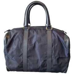 Vintage Christian Dior navy handbag purse in nylon logo trotter and leather trimmings. Bagages. Unisex bag.