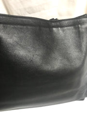 Vintage CHANEL black calfskin large golden chain shoulder tote bag with large CC stitch mark. Classic purse.