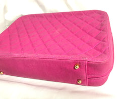 Vintage CHANEL pink canvas business bag style handbag with golden chain handle and a logo charm. Rare and collectible piece.