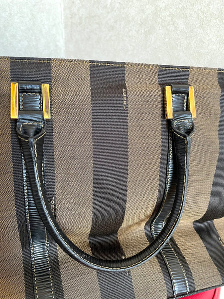 Vintage FENDI pecan stripe jacquard fabric handbag with black