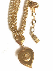MINT. Vintage Yves Saint Laurent golden chain statement necklace with blue stone and crystal heart pendant top. 0406012