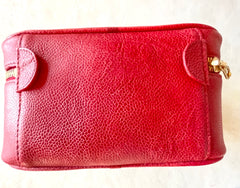 Vintage CHANEL lipstick red caviar leather cosmetic and toiletry pouch, makeup case bag. Very chic vanity purse. Must have. 0411112