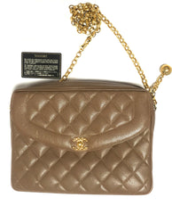 Vintage Chanel large brown caviar leather 2.55 camera bag style chain shoulder bag with golden CC ball charm. Must have purse. 0405161