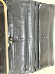 Vintage CHANEL black lambskin oval stitch clutch bag, wallet, pouch, mini purse, coin case with kiss lock case. 0410243