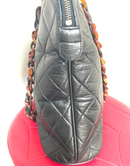 Vintage CHANEL black lambskin large tote bag with brown plastic chains and CC mark charm to the LAMPO zipper. 050206ac3