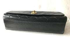 Vintage Chanel black leather 2.55 chain large shoulder bag with white trimming edge and a matching pouch. 0403284