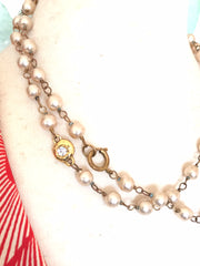 Vintage CHANEL clear gripoix and faux pearl necklace, long necklace. R0110115