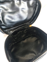 Vintage CHANEL calfskin classic cosmetic and toiletry black pouch, vanity bag with CC charm. Classic make up case. 0506301
