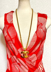 MINT. Vintage CHANEL necklace with a large CC mark pendant top. Gorgeous masterpiece jewelry. 050211rk1