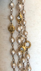 Vintage CHANEL clear gripoix and faux pearl necklace, long necklace. R0110115