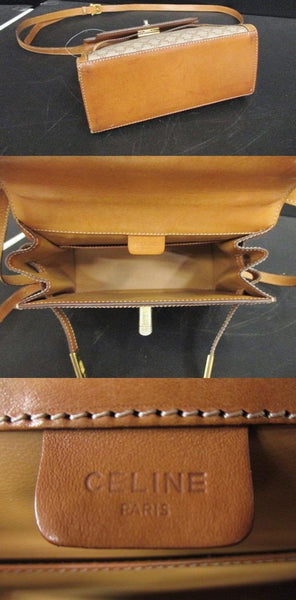 CELINE Handbag M91 Macadam Mini Boston vintage PVC beige Brown