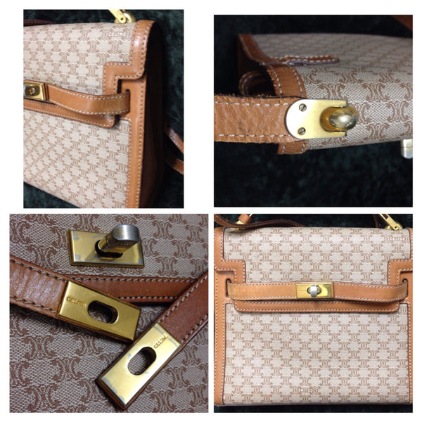 CELINE Macadam Blason mini Boston bag Handbag Brown Vintage Old Celine  kkfpeh