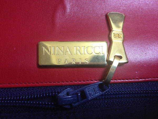 Vintage Nina Ricci red leather hexagon shape clutch shoulder bag