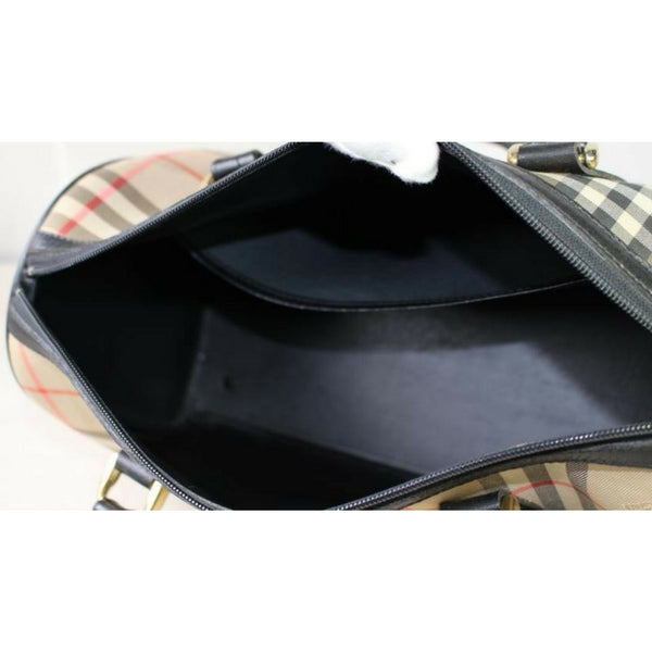 Vintage Burberry classic beige nova check fabric handbag with black leather  trimmings. Classic Burberry bag. Large bag. Unisex. 0409051