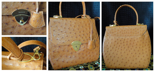 MINT. Vintage BALLY genuine ostrich leather orange brown handbag
