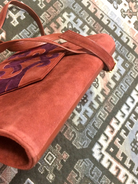Bally Vintage Brown, Red, And Purple Suede Leather Ethnic Design