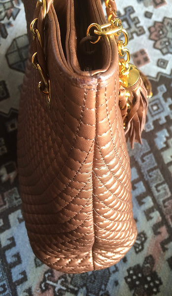 Vintage Bally brown bronze quilted leather tote bag with chain straps –  eNdApPi ***where you can find your favorite designer  vintages..authentic, affordable, and lovable.