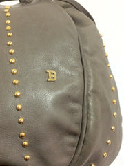 Vintage BALLY taupe gray lamb leather ball shape hobo bucket shoulder bag with golden B charm. Unique design. 050315r4