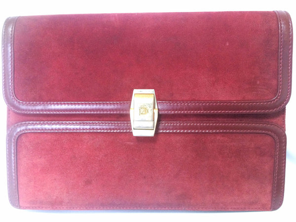 Vintage Burberry wine leather mini pouch shoulder bag with gold