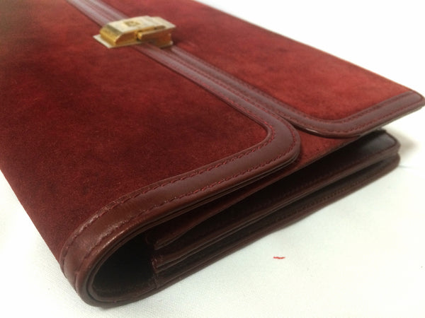 Vintage BALLY genuine wine suede leather clutch bag, mini purse