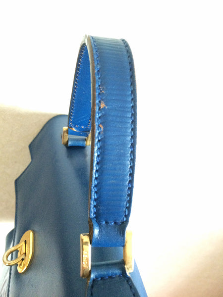 Vintage FENDI blue leather classic kelly style handbag with iconic