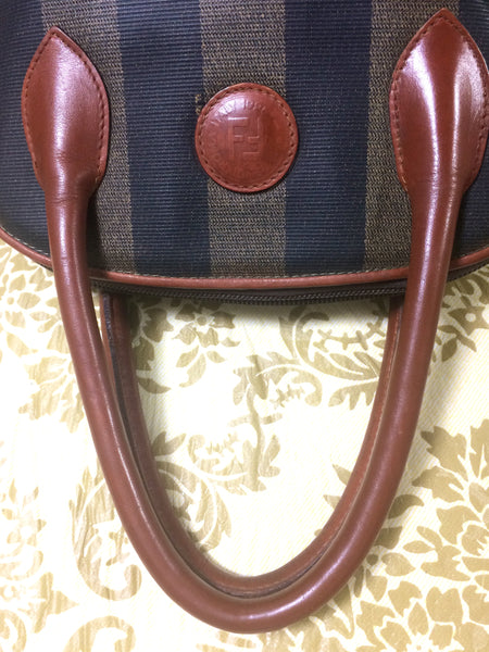FENDI Bag Pecan Mini Duffle Bag Hand Bag Canvas/Leather Brown/Black