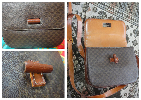 CELINE Macadam Backpack Hand Bag M14 Purse Brown PVC Leather Vintage 92636
