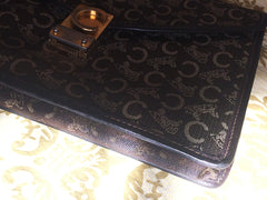 Vintage CELINE dark brown iconic carriage jacquard clutch bag with leather trimmings. Mini document case. Unisex use.