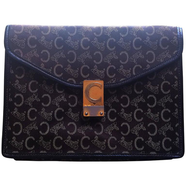 Vintage CELINE dark brown iconic carriage jacquard clutch bag with
