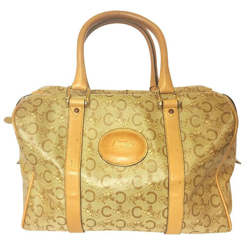 Vintage Celine beige macadam blaison handbag with brown leather