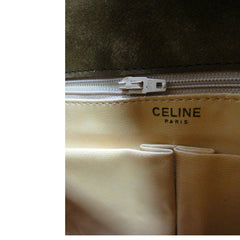 Vintage CELINE genuine suede tanned brown leather shoulder bag, clutch purse with golden frame flap and embossed triomphe logo. 050818f4