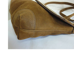 Vintage CELINE genuine suede tanned brown leather shoulder bag, clutch purse with golden frame flap and embossed triomphe logo. 050818f4