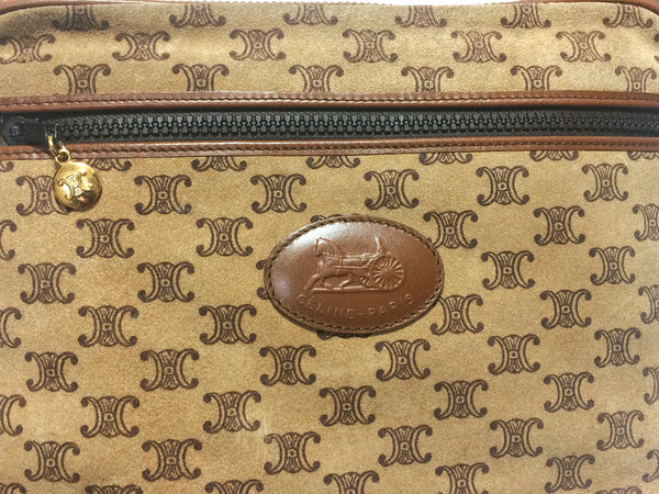 Celine C Logo Embossed Suede and Leather Shoulder Bag