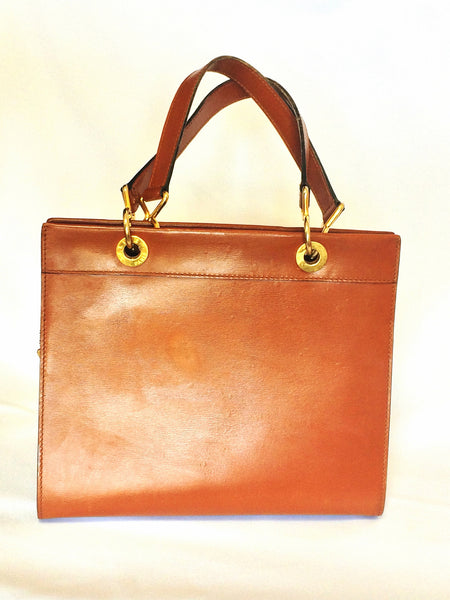 Vintage CELINE brown classic square tote bag with gold tone chains