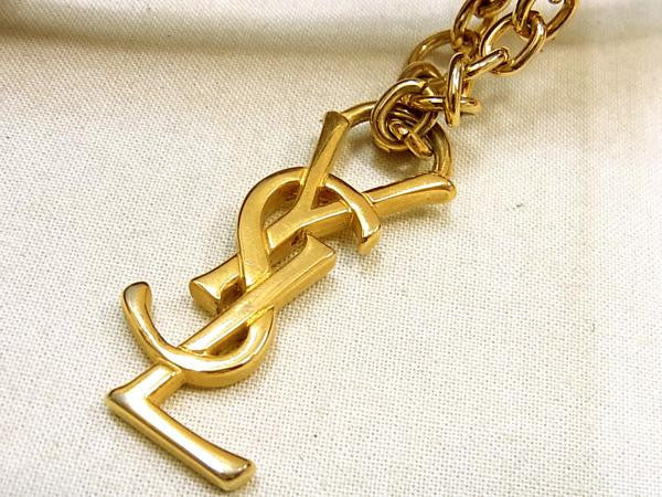 Repurposed Yves Saint Laurent YSL Medium Logo Gold Charm Necklace