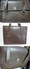 70s, 80s vintage CHANEL cocoa brown calfskin handbag with gold tone CC motif and mini CC motifs allover. Rare masterpiece back in the era.