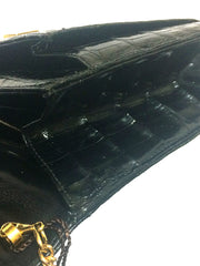 Vintage BALLY genuine black crocodile chain clutch, shoulder bag. Classic purse.