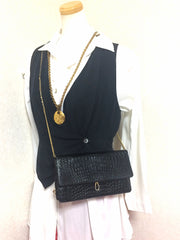 Vintage BALLY genuine black crocodile chain clutch, shoulder bag. Classic purse.