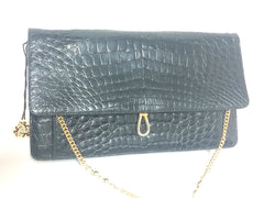 Vintage BALLY genuine black crocodile chain clutch, shoulder bag. Classic purse.