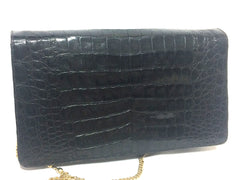 Vintage BALLY genuine black crocodile chain clutch, shoulder bag. Classic purse.