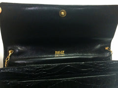 Vintage BALLY genuine black crocodile chain clutch, shoulder bag. Classic purse.