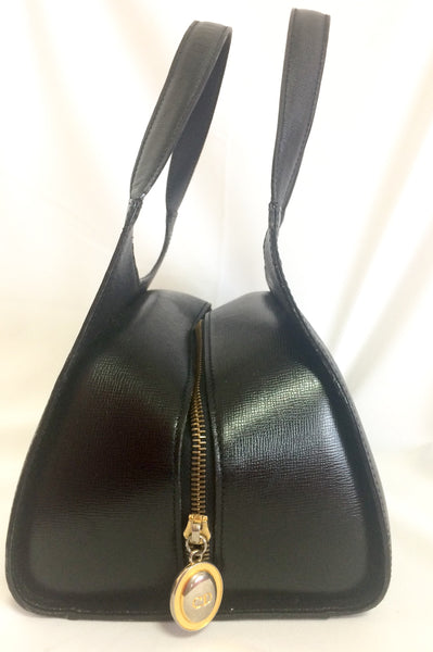 VINTAGE CHRISTIAN DIOR BESACE BAG IN BLACK GRAINED LEATHER