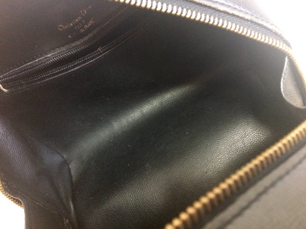 Vintage Christian Dior grained black leather handbag with oval