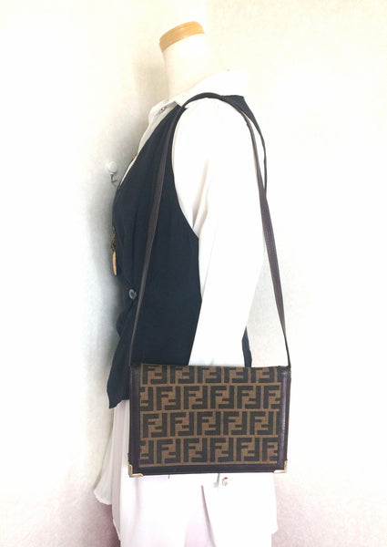 Vintage Fendi jacquard fabric shoulder purse, clutch bag with