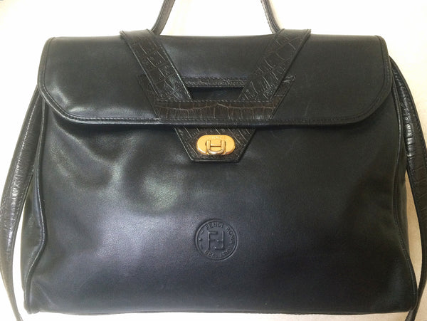 Vintage FENDI genuine black leather kelly style shoulder bag with croc –  eNdApPi ***where you can find your favorite designer  vintages..authentic, affordable, and lovable.